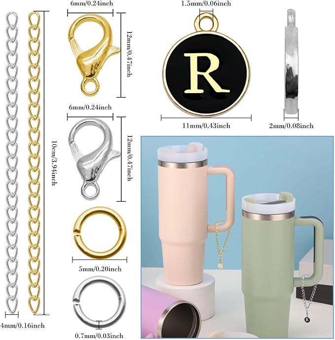6PCS Letter Charm Accessories for Stanley Cup, Name ID Letter Handle Charm for Stanley Handle Identification Letter Pendant Handle Decoration for Stanley Tumbler Charms(Letter R)