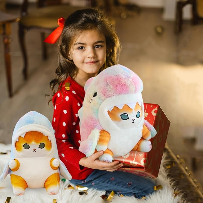 Kawaii Shark Cat Plush Toy Stuffed Animal Doll, Cute Soft Pillow Stress Release Hugs Toys Christmas Halloween Birthday Gifts for Kids Boys Girl Best Gift (Colorful - Yellow,12 inch)