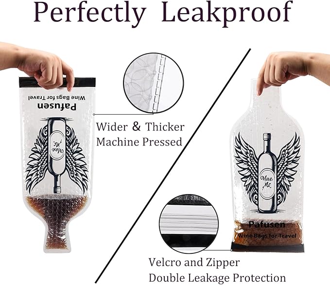 Pafusen 2 Pack Wine Bottle Travel Protector Bags, Wine Bags for Travel Reusable, Wine Travel Bags for Wine Bottles Airplane Car Cruise Suitcase Luggage, Leak Proof Insulated Wine Sleeves