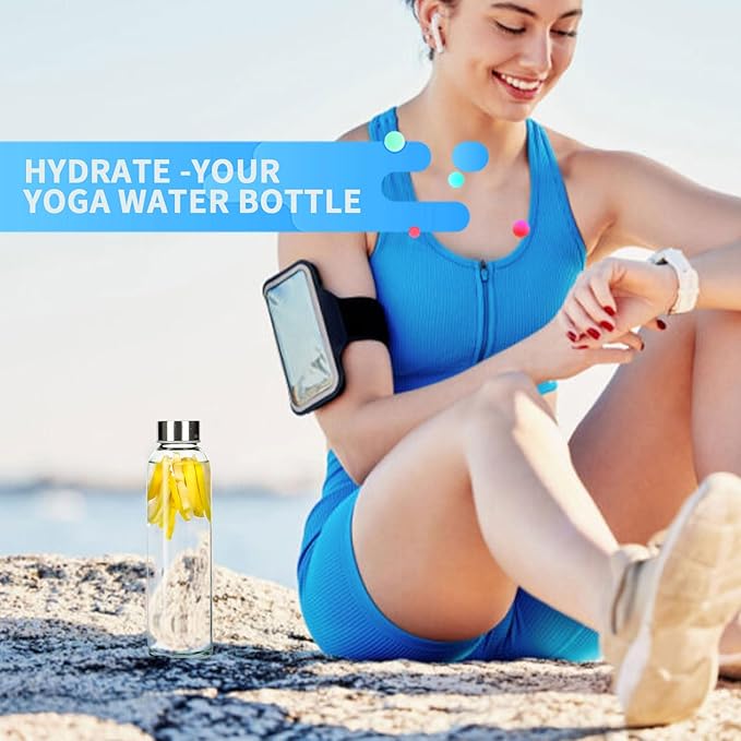 Glass Water Bottles,16 oz Clear Glass Bottles with Lids,Reusable Juice Bottles with Stainless Steel Cap,Portable Drinking Bottles for Soda Water,Kombucha