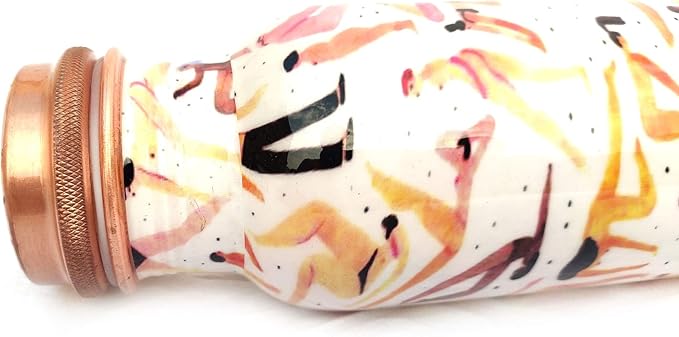 Pure Printed Copper Water Bottle - Leak Proof Ayurvedic Drinkware Copper Vessel for Sports, Gym, Outdoors, Yoga, Health Benefits (30 oz)