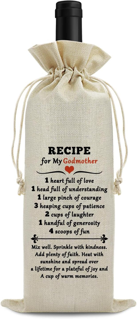 Sfodiary Godmother Gift Baby Reveal Gift for Godmother Wine Bag Godmother Gift from Godchild Baptism Gift for Godmother Mother’s Day Birthday Christmas Gift for Godmother Reusable Wine Bottle Cover