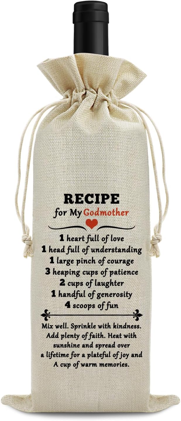 Sfodiary Godmother Gift Baby Reveal Gift for Godmother Wine Bag Godmother Gift from Godchild Baptism Gift for Godmother Mother’s Day Birthday Christmas Gift for Godmother Reusable Wine Bottle Cover