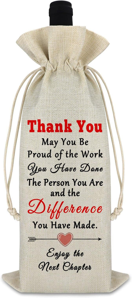 New Chapter Wine Bag Retirement Gift Thank You Gift for Coworker Appreciation Gift for Women Men Farewell Going Away Gifts Ideas for Colleague Friends Boss Teacher Drawstring Burlap Party Decorations