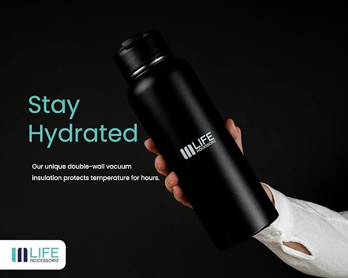 TempPro Water Flask - 3 Straw Lids, Leak-proof Stainless Steel Gym & Outdoor Bottles for Men& Women - Double Walled, Insulated Thermos (32 OZ)