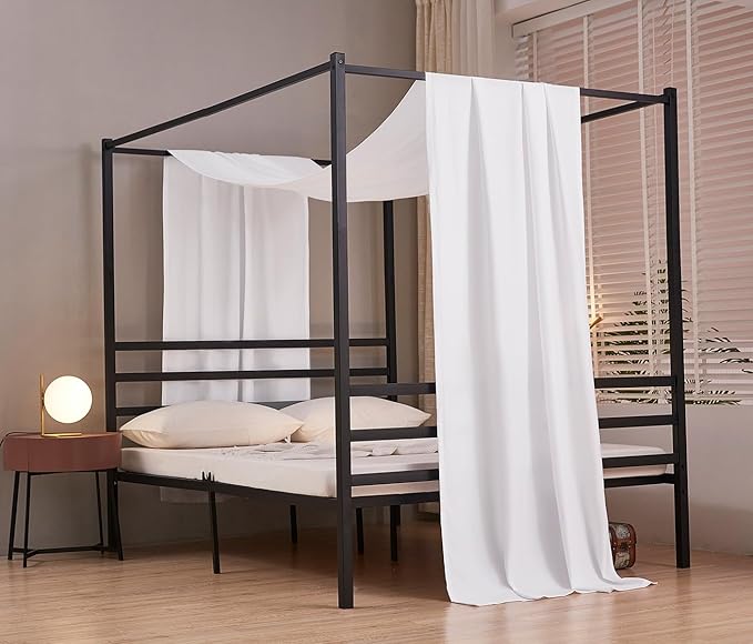 Akiky Linen Canopy Bed Curtains for Kid House Bed Montessori Canopy for Nursery Bed Canopy for Kids Child Toddler Adult Room Decoration(Full/Queen,White)
