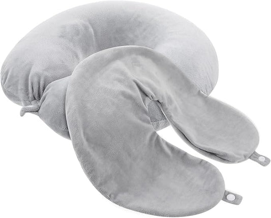 Prasacco 2 Packs Travel Neck Pillow Case Cover, U Shaped Neck Pillow Cover Reusable Neck Pillow Washable Cover Soft and Smooth Neck Pillow Cover Grey Airplane Pillow Cover (No Filler)