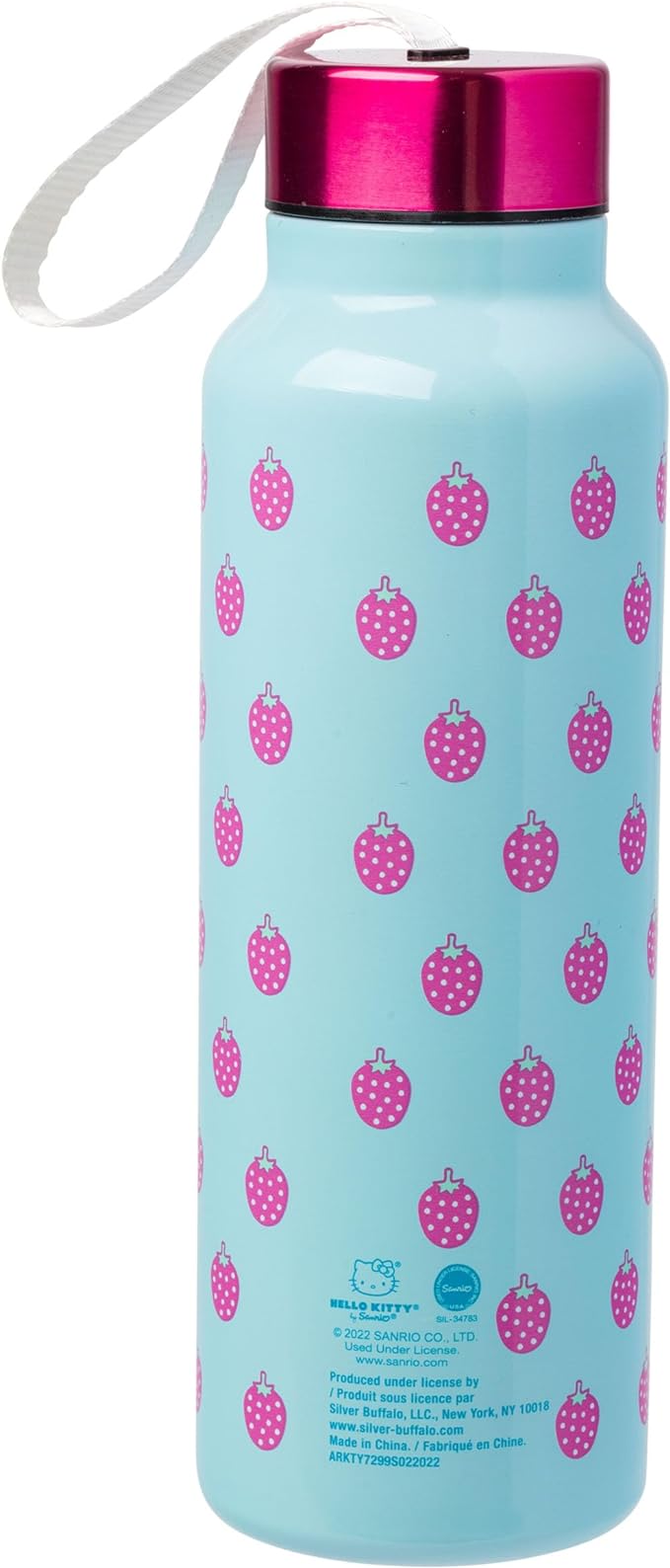 Silver Buffalo Sanrio Hello Kitty Strawberry Milk Stainless Steel Water Bottle with Strap, 27 Ounces