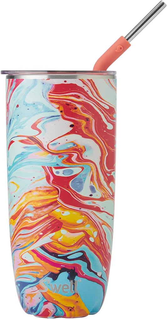 S'well Stainless Steel Tumbler with Straw and Slide-Open Lid, 24oz, Marble Swirl, Triple Layered Vacuum Insulated Containers Keeps Drinks Cold for 18 Hours and Hot for 5, BPA Free