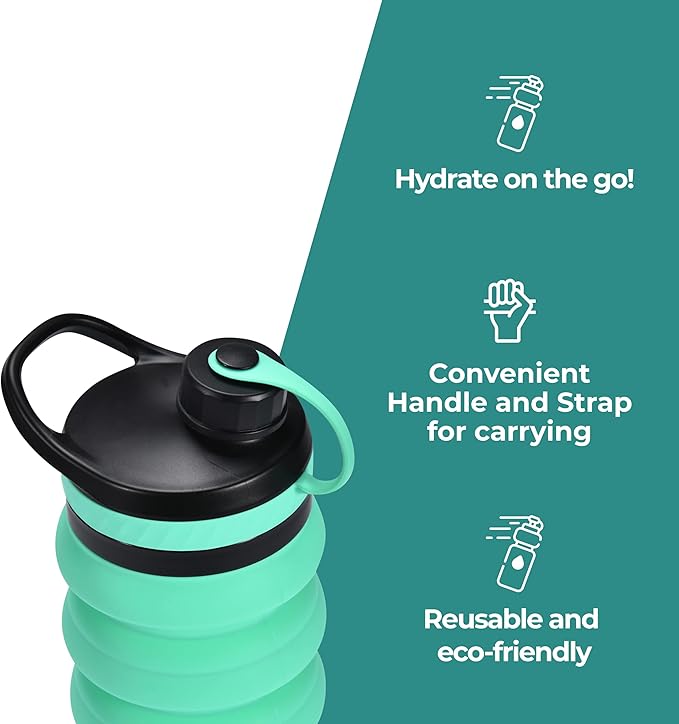 HYDRATE Bottles 27oz Collapsible Water Bottle - Silicone Foldable Water Bottle - BPA Free, Portable, and Lightweight Design - Ideal for Indoor, Outdoor, Travel, Office - Practical, Fast, Leak-Proof