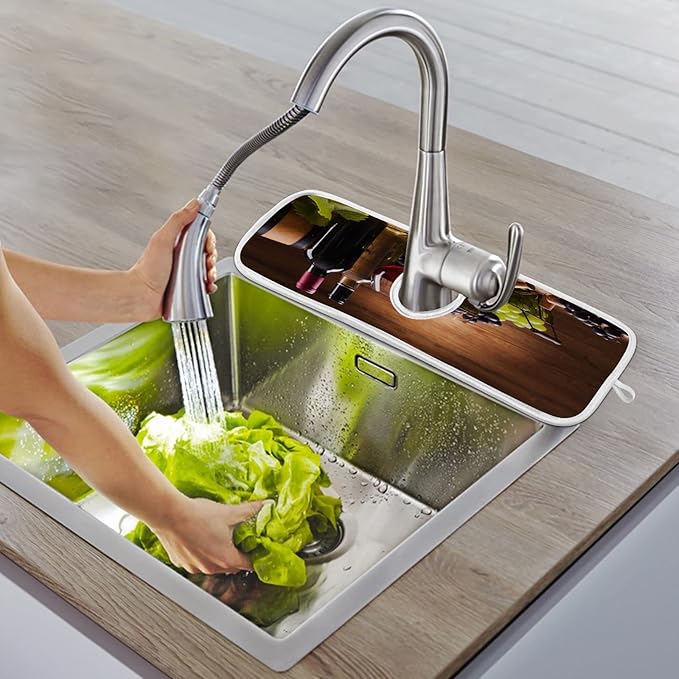 Red Wine Grapes Faucet Water Catcher Mat 2 Pack Vintage Wooden Background Drying Mat Absorbent Bathroom Faucet Handle Drip Catcher Tray Bar RV Kitchen Sink Splash Guard 23x5 Inches