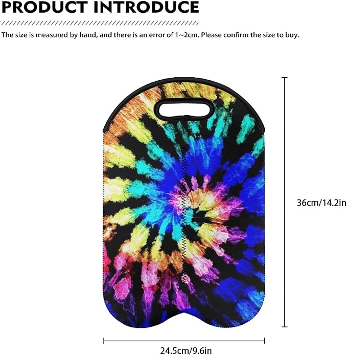 doginthehole Insulated Wine Carrier Tie Dye Design Wine Carrier Bag Neoprene Champagne Bottle Protective Cover Bags Portable Wine Cooler Bag for Travel Picnic Beach Wine Gifts