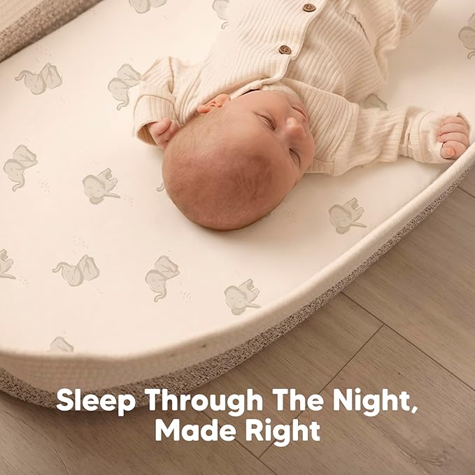 2-Pack Organic Bassinet Sheets for Girls, Boys-100% Cotton Bassinet Mattress Sheets Compatible with Halo Bassinest Swivel Sleeper,Graco,Baby Delight,Chicco,Unisex Fitted Bassinet Sheets (Nibble/Bruce)