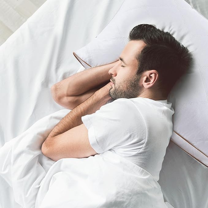 UNIKOME Goose Feather and Down Pillows,Oval Gusseted Feather Down Pillow for Sleeping, 100% Cotton Pillow Cover, Queen Size, Set of 2