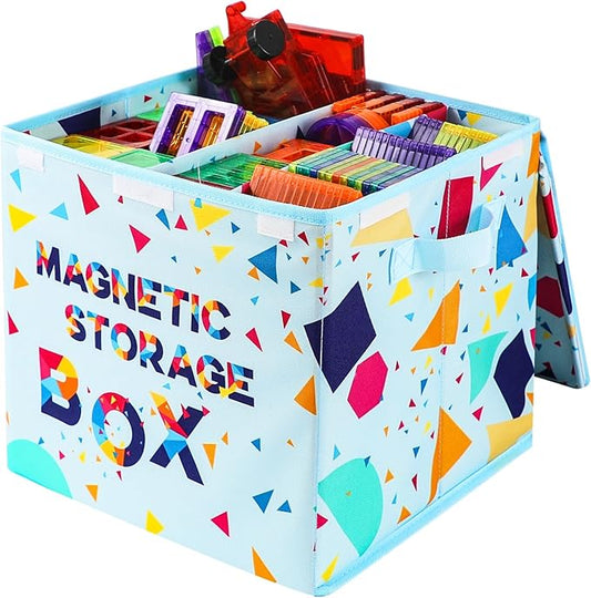 Magnetic Tiles Toy Organizer Box, Magnetic Tiles Toy Carry Case with Dividers, Playroom Organizer Travel Storage Organizer Bin, Magnetic holder Foldable Storage Cubes Bins and Lid