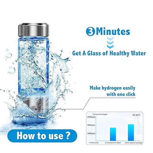 Hydrogen Water Bottle, Portable Hydrogen Water Bottle Generator, Advanced SPE/PEM Technology, Three-Minute Electrolysis, 420ml Hydrogen Water Bottle for Home, Office, Travel, Daily Drinking