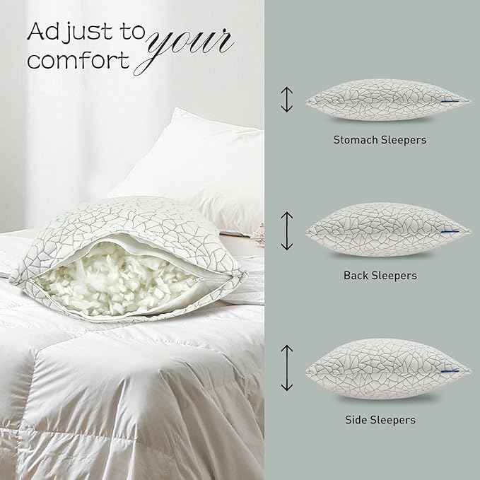 Shredded Memory Foam Pillow for Sleeping, Cooling Bed Pillows Queen Size, Adjustable Soft and Firm Pillows or Side, Back, Stomach Sleepers with Washable Removable Bed Pillow Cover