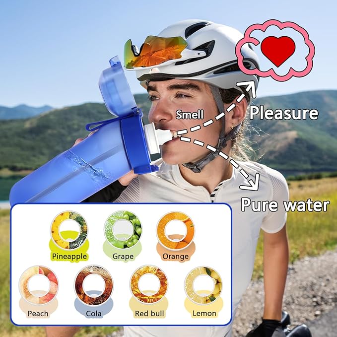 Water Bottle with Flavor Pods 21.9 Oz/650ml Fruit Fragrance Water Bottle Recyclable Sports Air Water Cup Scented Pods for Outdoor (Deep Blue)