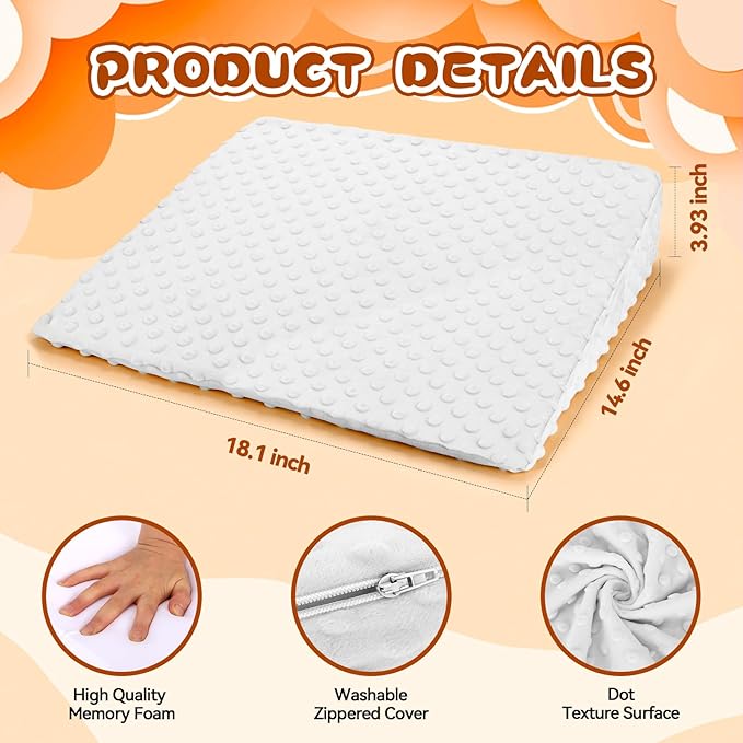 BlissfulAbode Wedge Pillow for Kids,Memory Foam for Back,Legs & Knees, Relaxation and Comfort, Soft and Breathable, Dot Texture Pillow for Reading Watching TV Gaming Sleeping, Fit for Sofa Floor Room
