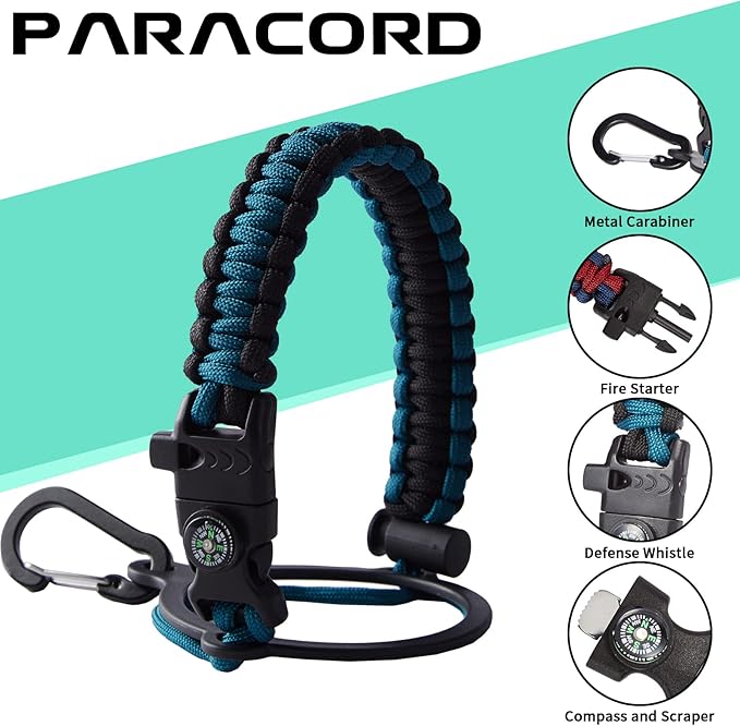 Vacuum Insulated Water Bottle 40oz - with Straw & Spout Lids, Paracord Handle, Shoulder Carrier Bag, Sport Stainless Steel , Double-wall Metal Water Bottle Thermo Hydro Mug Flask