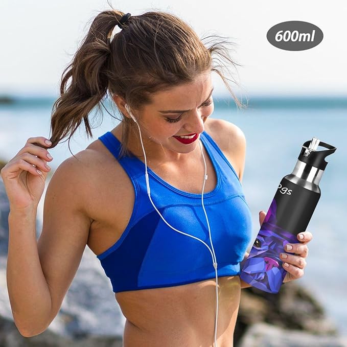 ALAZA Dog Cute Pet Animal Bulldog Water Bottle With Straw Lids Boys Girls,Vacuum Insulated Leakproof Stainless-Steel Sports Bottle Thermal Flask For Gym Yoga Camping,34Oz (1000Ml)