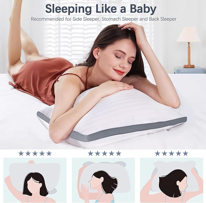 Luxury Hotel Collection Bed Pillows for Sleeping Standard Size Set of 2- Medium Firm Density for Back or Stomach Sleeper