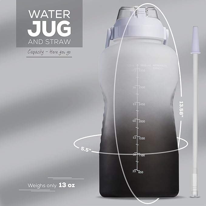 Motivational Water Bottle with Straw & Handle,One Gallon Water Bottle 128 oz/3.8L,Reusable Water Jug, Achieve All-Day Hydration SpillProof, BPA FREE