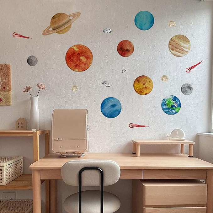 Solar System Wall Stickers for Kids, Universe Space Wall Sticker, Large Size Planet Wall Decal, Space Wall Decor for Bedroom Classroom Playroom Nursery Birthday Gift Idea(M)
