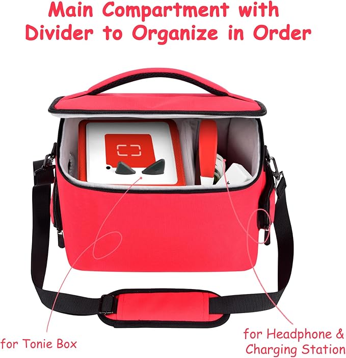 DDgro Toniebox Carrying Case - Convenient and Protective Travel Bag for Tonie box Audio Player Starter Set and Accessories (Red, Large)