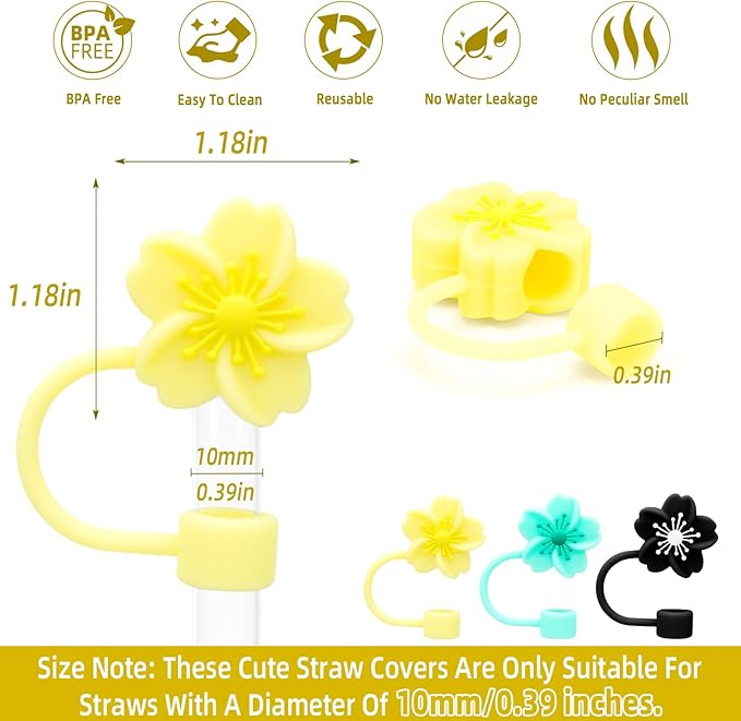 Stanley Cup Accessories Set Including 1 Pcs Water Bottle Handle Strap, 1 Pcs Siliocne Straw Cover, 1 Pcs Siliocne Stanley Cup Boot, 3 Pcs Stanley Charms for Stanley Cup 40oz & 30oz Tumbler - Yellow