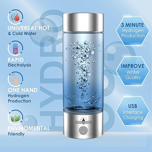 Hydrogen Water Bottle 2024, Hydrogen Water Bottle Generator with SPE PEM Technology Water Ionizer, Three Minute Rapid Electrolysis (White)