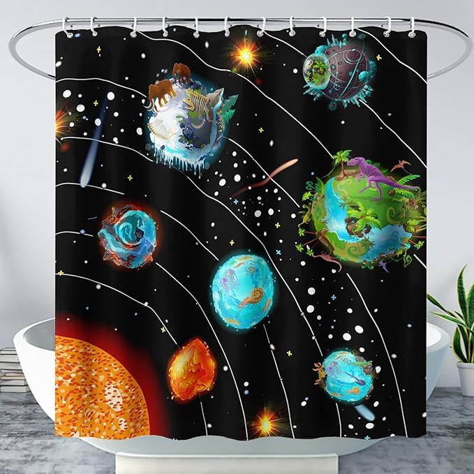 AILONEN Solar System Shower Curtains,Star Trek Bath Curtains for Bathroom Decor,Planet Galaxy Polyester Waterproof for Bathroom with 12 Hooks,72" W*84" H
