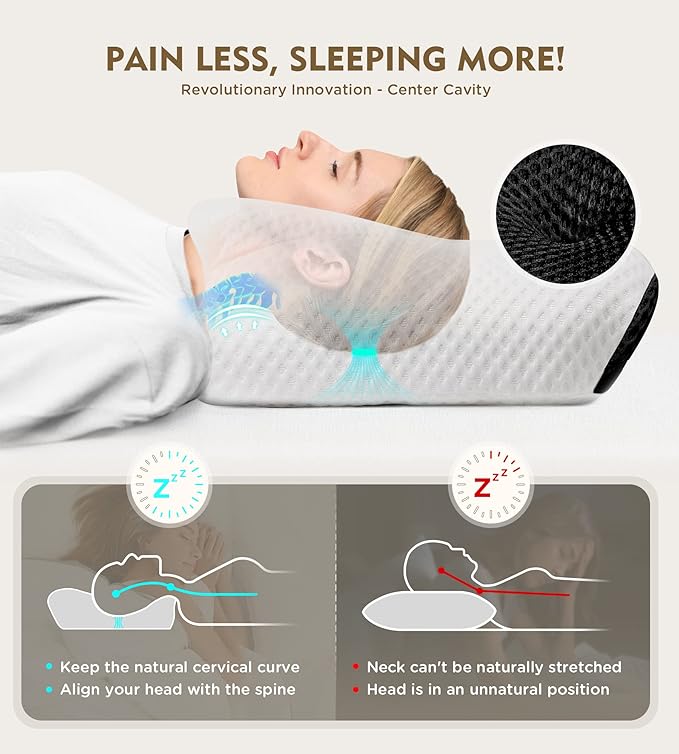 Osteo Cervical Pillow for Neck Pain Relief, Hollow Design Odorless Memory Foam Pillows with Cooling Case, Adjustable Orthopedic Bed Pillow for Sleeping, Contour Support for Side Back Stomach Sleepers