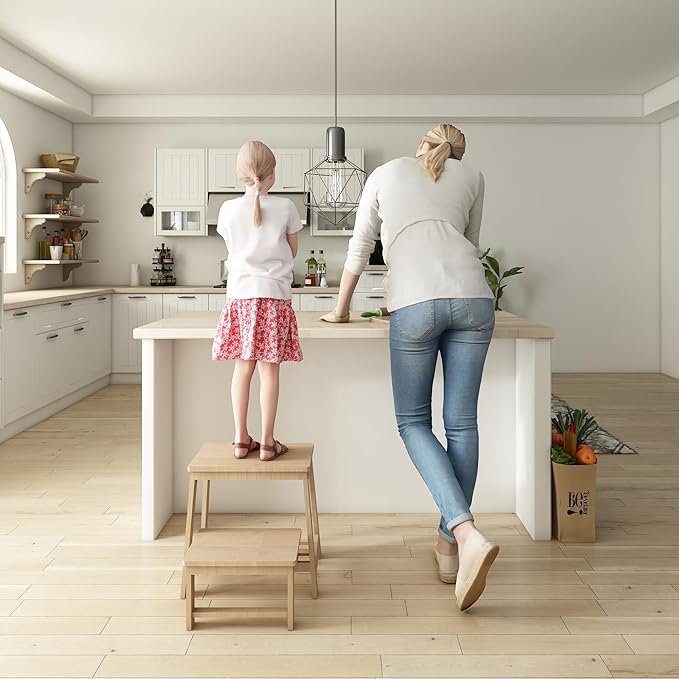 Bamboo Folding Step Stool with Sturdy Structure and Wide Stepping Surface for Safety, Multi-Purpose Foldable Step Stool, Step Ladder for Bathroom,Bedroom,Kitchen Step Stools for Adults 350 lbs