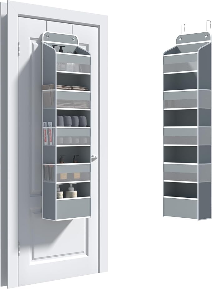 Over The Door Organizer, 5 Shelf Door Hanging Organizer with 6 Side Pockets, Anti Tilt 50lbs Weight Capacity Behind Door Storage for Bedroom, Bathroom, Pantry, Nursery, 1 Pack. (Grey)