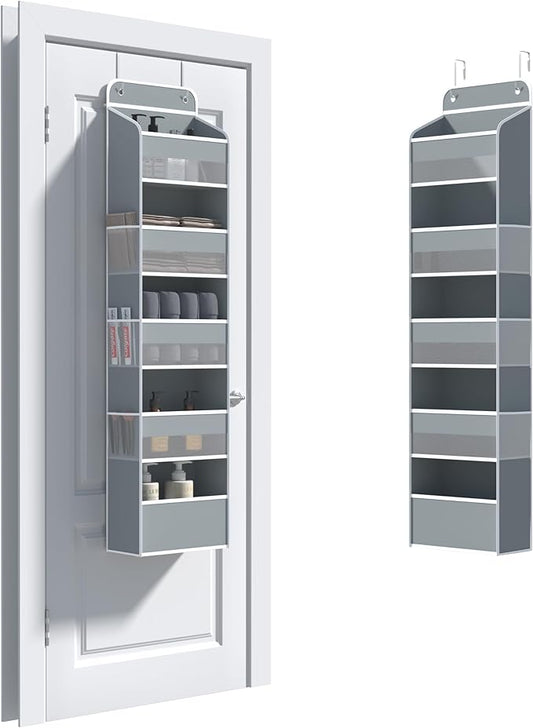 Over The Door Organizer, 5 Shelf Door Hanging Organizer with 6 Side Pockets, Anti Tilt 50lbs Weight Capacity Behind Door Storage for Bedroom, Bathroom, Pantry, Nursery, 1 Pack. (Grey)
