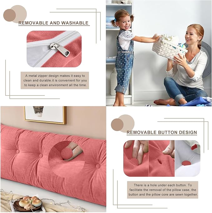 Large Triangular Headboard Pillows Long Backrest Positioning Support Bolster Cushion for Daybed Fluffy Quality Plush Body Wedge Pillow with Removable Cover(Rusty Red -Queen-59x8x20in)