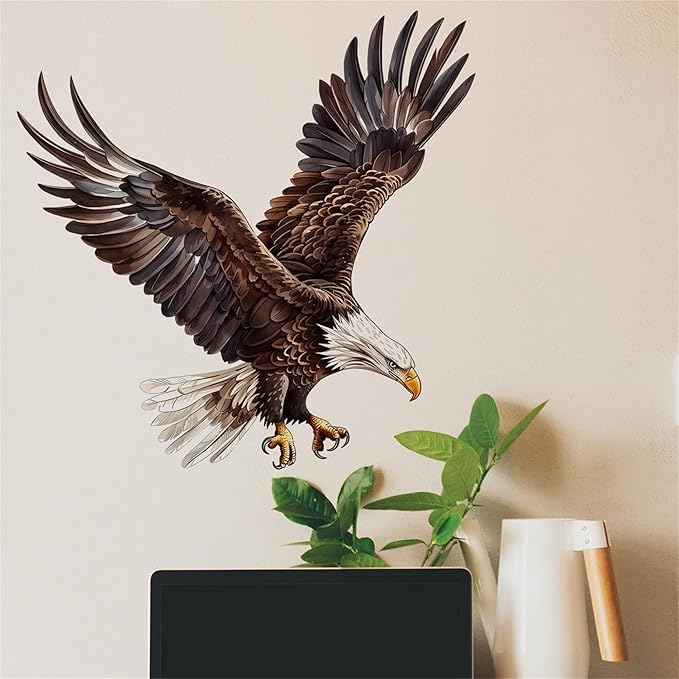 Watercolor Style Eagle Wall Decal Animals Wall Sticker Safari Wall Decor for Nursery Kid'sroom School Classroom Livingroom Bedroom Bathroom Decoration (Watercolor Style Eagle 3)