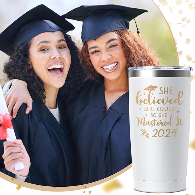 Lifecapido Graduation Gifts, Masters Degree Graduation Gifts, College Graduation Gifts for Her, Graduation 20oz Insulated Tumbler, Inspirational Gifts with Key Chain for Women Sister Friends, White