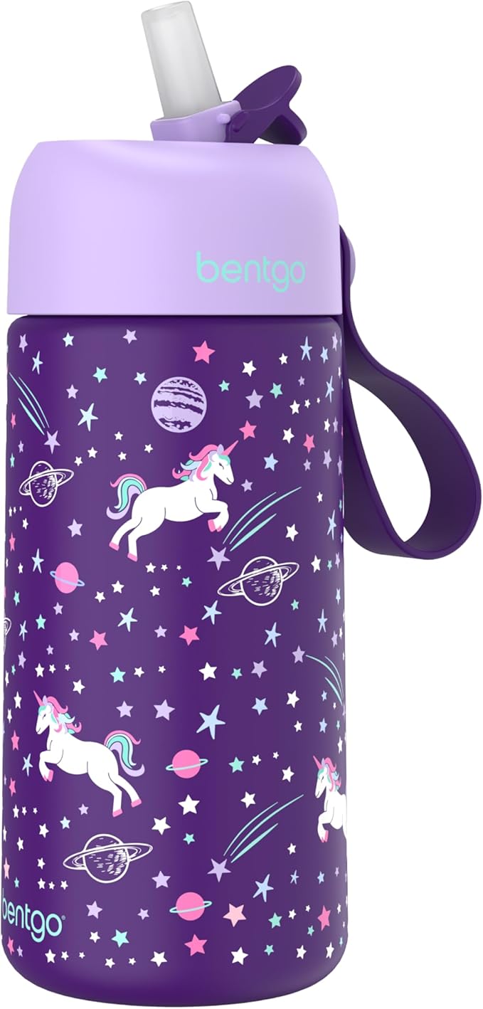 Bentgo® Kids Stainless Steel Insulated Water Bottle - Leak-Proof; Keeps Cool for 12 Hours; Durable, BPA-Free, Dishwasher Safe 14 oz. Cup for Ages 3+ for School/Sports/Daycare (Unicorn)