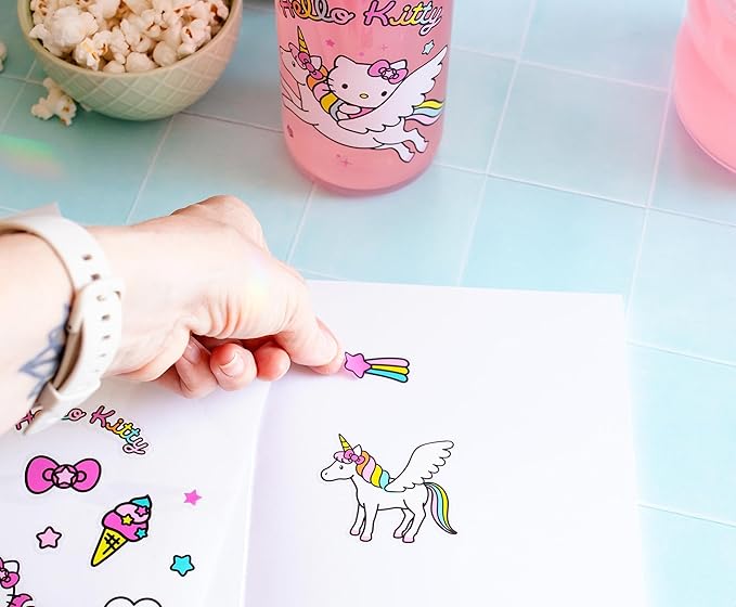 Sanrio Hello Kitty Unicorn Twist Spout Plastic Water Bottle Jug and Sticker Set For Personalizing | Holds 20 Ounces