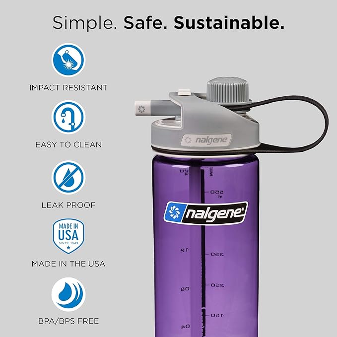 Nalgene Sustain Tritan BPA-Free MultiDrink Water Bottle Made with Material Derived from 50% Plastic Waste, 20 OZ, Clear
