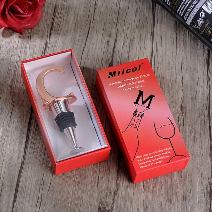 Wine and Beverage Bottle Stopper With Rose Gold Finish-Perfect Presents/Gift Idea for Valentines Day, Mothers Day, Fathers Day, Thanksgiving Day,C-Initial (Letter C)