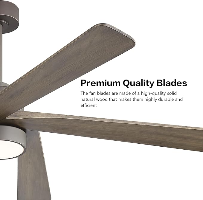 WINGBO 72 Inch DC Ceiling Fan with Lights and 3 Downrods, 5 Reversible Carved Wood Blades, 6-Speed Noiseless DC Motor, Large Ceiling Fan in Graphite Finish with Gray Blades, ETL Listed