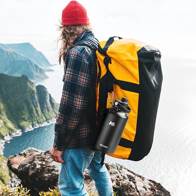 Insulated Water Bottle 64oz with Straw & Spout Lids,Half Gallon Stainless Steel Water Flask Jug with Paracord Handle,Double-wall Insulated Metal Water Bottle for Sports Camping Hiking Trip