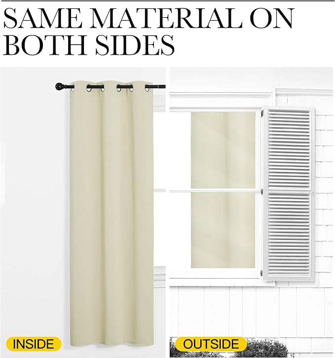NICETOWN Kitchen Curtains for Decoration, Thermal Insulated Grommet Room Darkening Draperies/Panels for Laundry (Beige, 2 Panels, W42 x L48 inches)