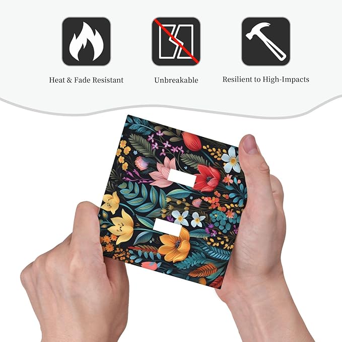 Boho Floral Vintage Flower Leaves Rustic Wildflower Plants Double Toggle Light Switch Covers 2 Gang Wall Plate Dual Decorative Switchplate Electrical Faceplate for Country Bathroom Bedroom Decor