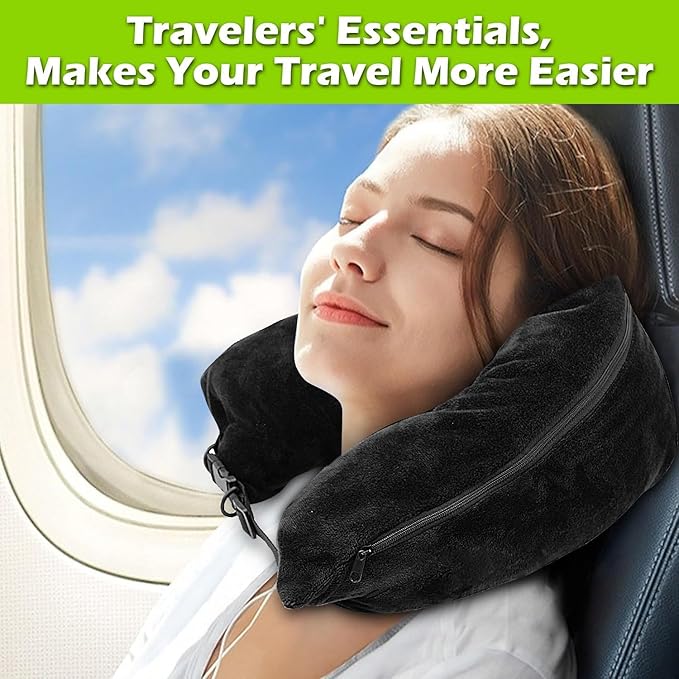 Stuffable Neck Pillow For Travel, Customizable Comfort and Ergonomic Support for Neck and Head, Ideal for Airplane, Car, Train, and Office, Soft, Breathable Cover, Lightweight and Portable