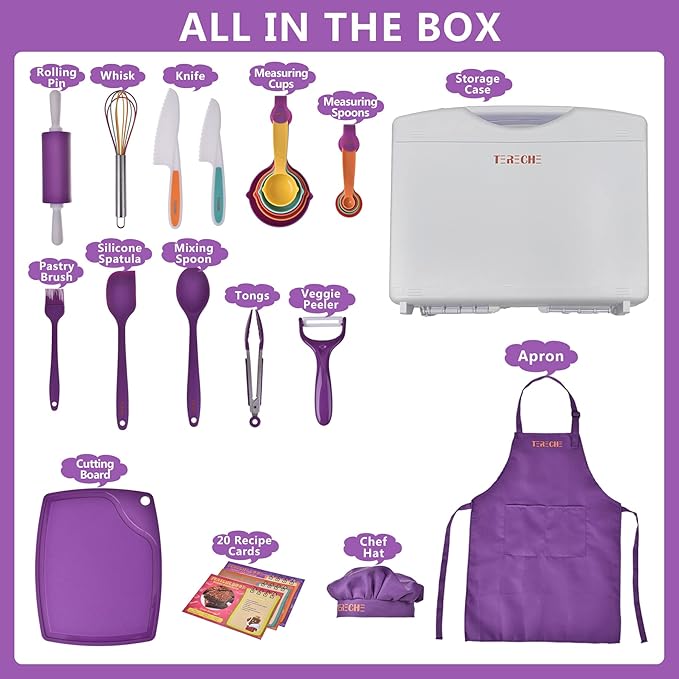 Kids Cooking Sets, Real 43 Piece Baking Set with Organizer Carrying Case- Kids Baking Set Gift for Girls & Boys - Utensils for The Curious Child (white)