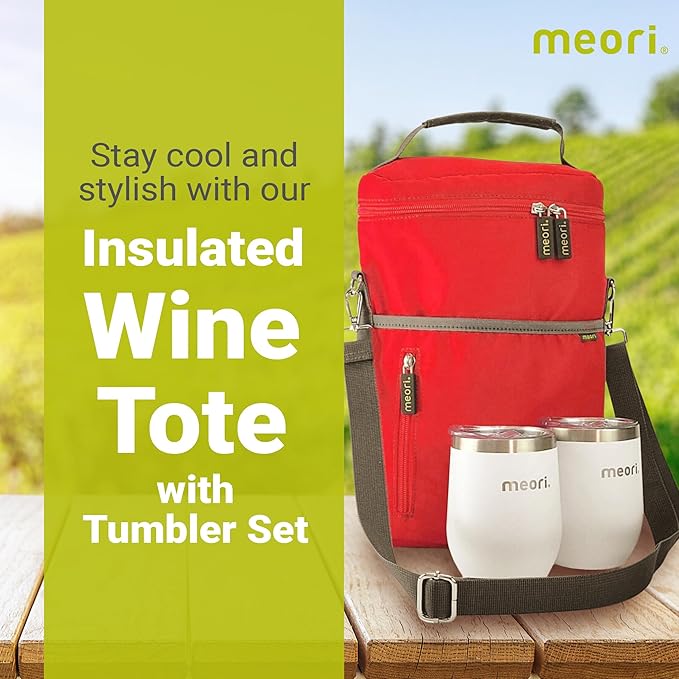 meori 2-Bottle Insulated Wine Tote + Tumbler Set with Lids Bundle Gifts for Wine Lover Women | Hibiscus Red